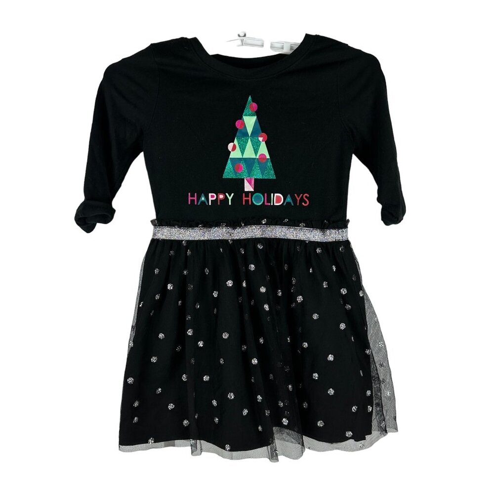 Cat & Jack Girls Holiday Dress Size S 6/6X Black Tulle Skirt Long Sleeve